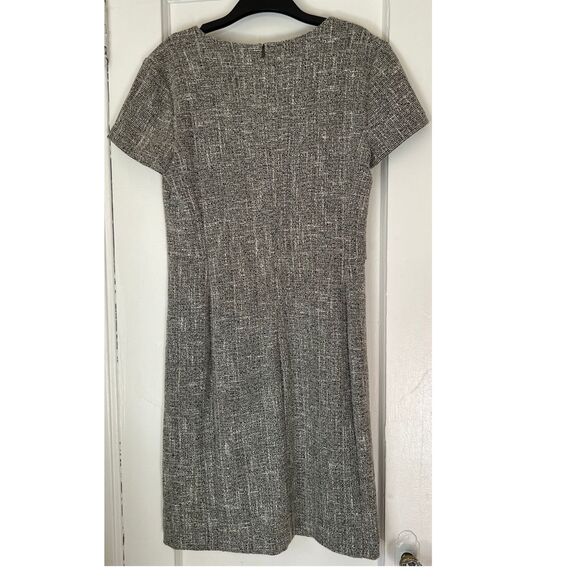 BANANA REPUBLIC DRESS SZ2 DARK GREEN WHITE BOUCLE STRETCH KNIT CAP SLEEVE SHEATH - Picture 5 of 10